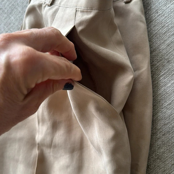 Nordstrom Preview Collection Tan sandwashed 100% silk trousers 10 - Picture 11 of 14